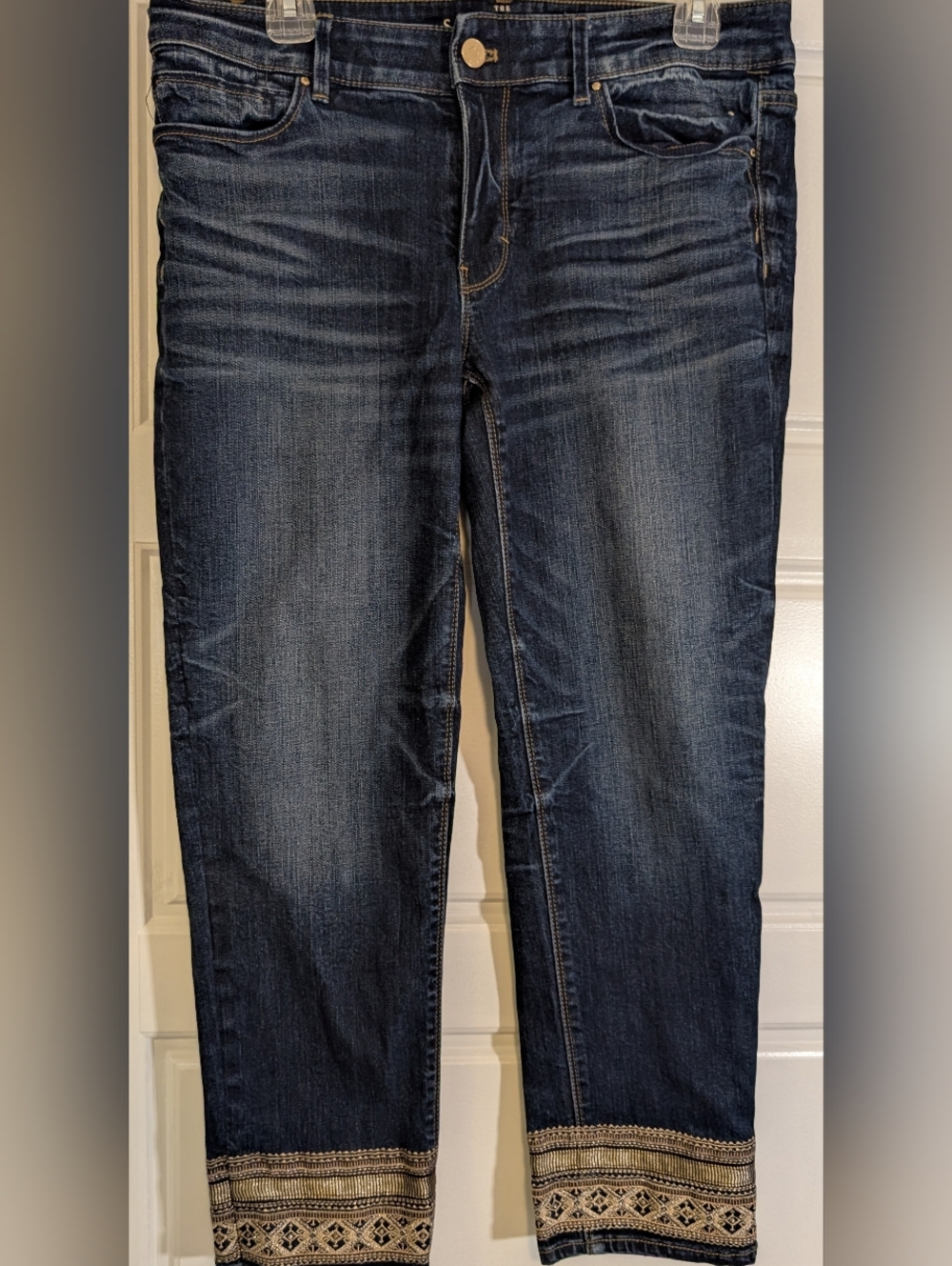 White House Black Market Dark Blue Embroidered Cuff Jeans